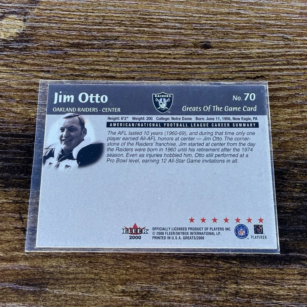 2000 Fleer Greats of the Game - Jim Otto #70